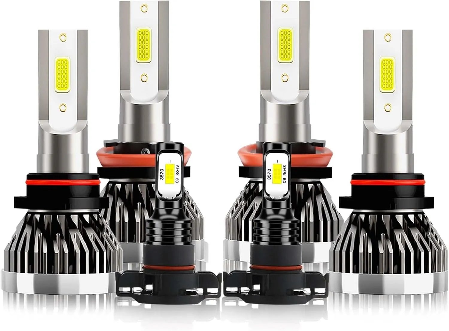 Compatible For Chevy Silverado 1500 2500 3500HD 2007-2015 bulbs, 9005 High Beam   H11 Low Beam   5202 Fog Light Bulbs Combo, 600% Brightness 6500K White, Plug and Play, Pack of 6