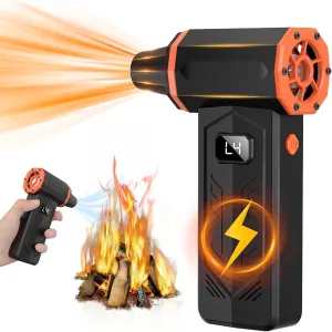 Compressed Air Duster,350,000RPM Turbo Jet Blower with LED Display and Light,4-Gear Adjustable Mini Air Broom,Electric Air Duster for Keyboard,PC,Car and Home,Replace Compressed Air Can (Orange)