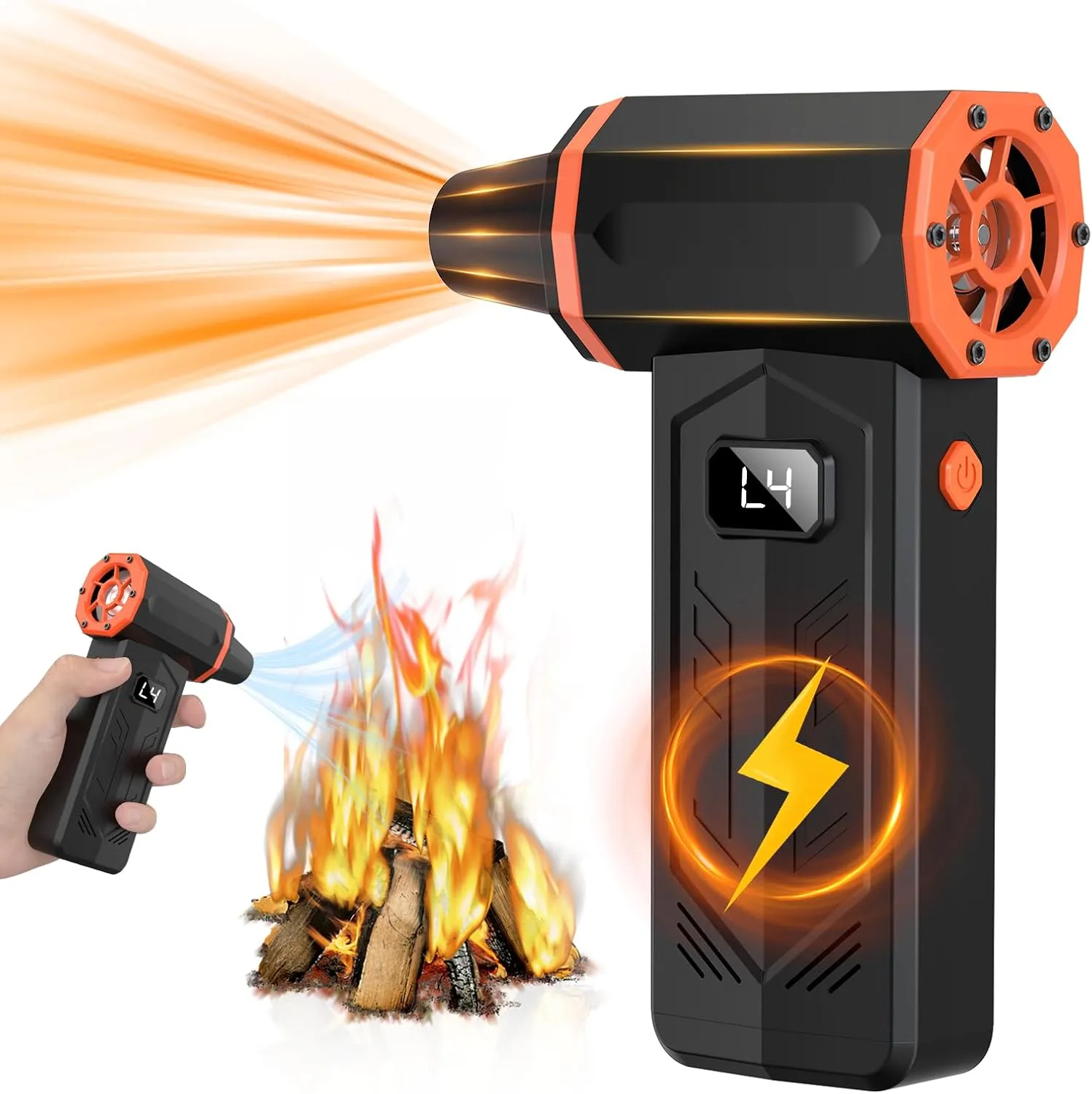 Compressed Air Duster,350,000RPM Turbo Jet Blower with LED Display and Light,4-Gear Adjustable Mini Air Broom,Electric Air Duster for Keyboard,PC,Car and Home,Replace Compressed Air Can (Orange)