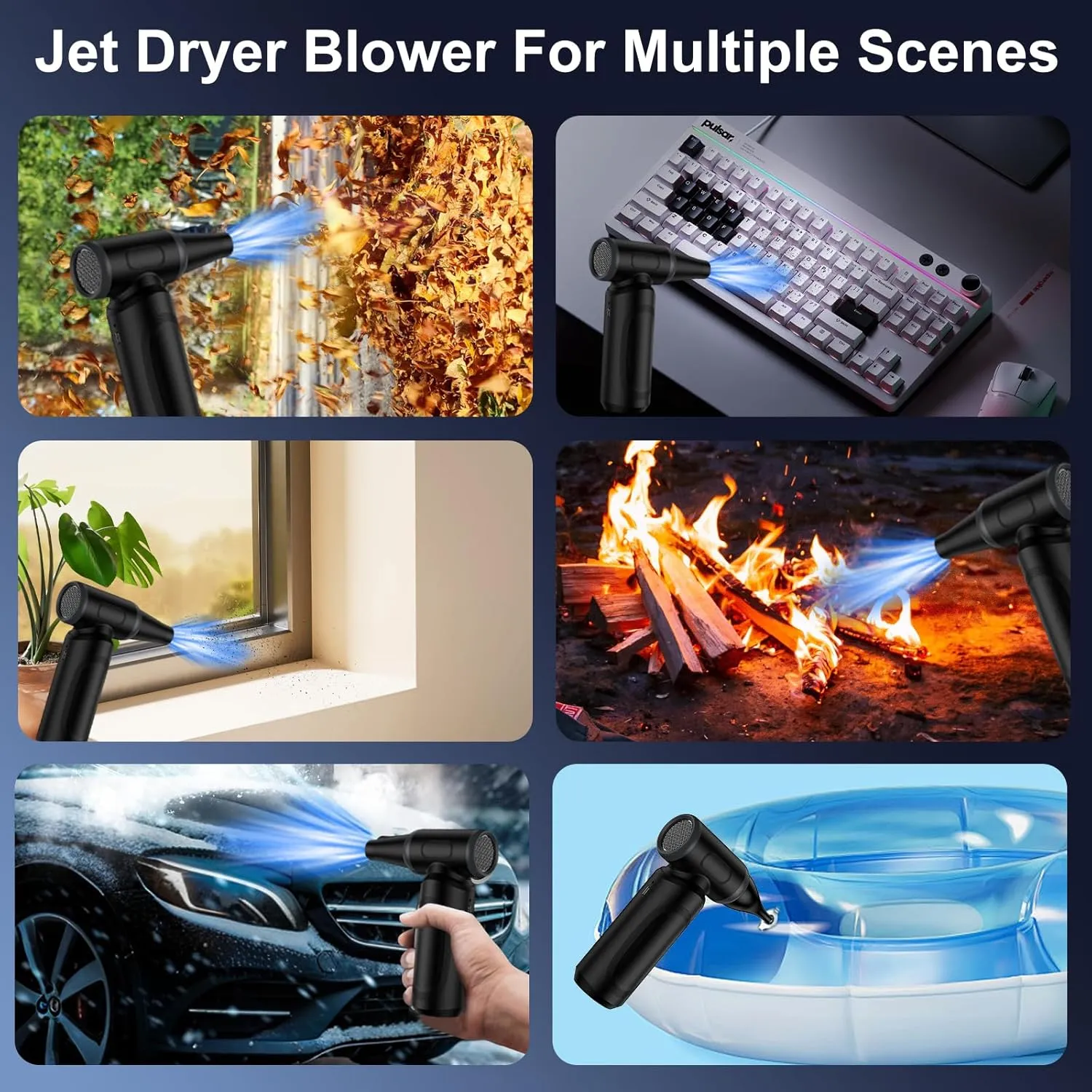 Compressed Air Duster,Electric Air Duster for PC/Keyboard Cleaning Kit,3 Gear Adjustable 300000 RPM Cordless Jet Dry Blower Air Blower for Car,Computer Duster for Cleaning（Ultimate,Inky Gray）