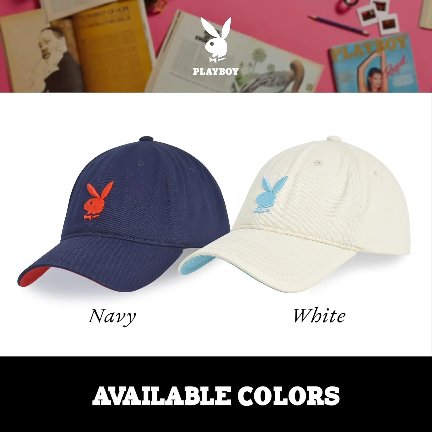 Concept One Playboy Dad Hat, Cotton Twill Adjustable Baseball Cap with Curved Brim