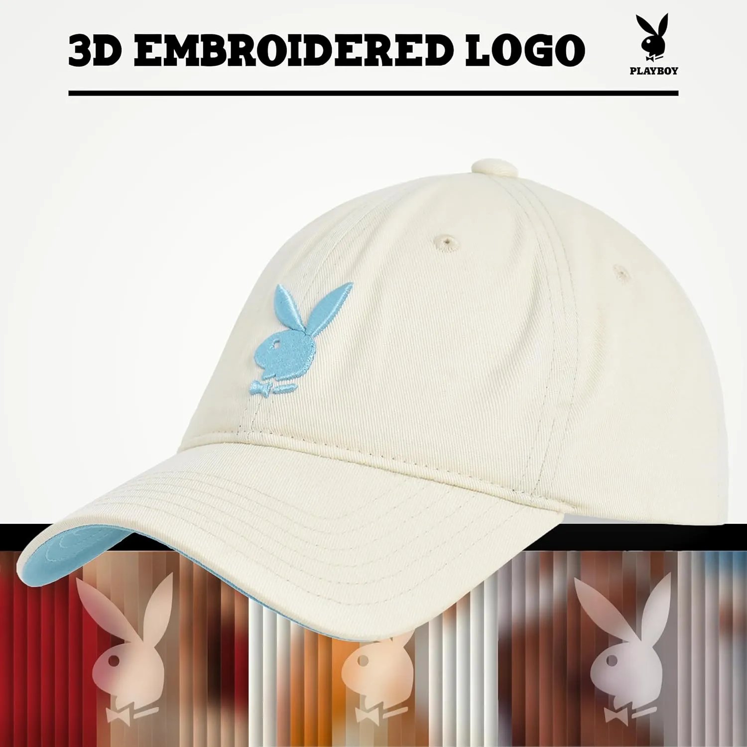Concept One Playboy Dad Hat, Cotton Twill Adjustable Baseball Cap with Curved Brim