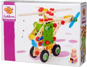 Constructor Helicopter, 5 Different Model Variations, Construction Toy with 120 Pieces, Versatile Wooden Toy, Made of 100% FSC Certified Beech Wood, from 4 Years