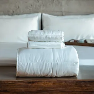 Cooling Comforter Set, Quilted Pillow Shams - Tencel Lyocell, Vegan Eucalyptus Silk, Cool Comforters for Hot Sleepers, Lightweight, Breathable, Down Alternative Comforter, White (King)