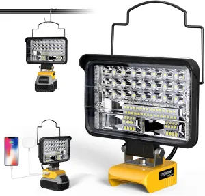 Cordless for Dewalt 20V Max LED Work Light, LIVOWALNY 68W 6800LM 5" 20V Battery Flashlights with USB & Type-C & Low Voltage Protection & 140° Pivoting Head for Emergency, Outdoors and Job Site Light