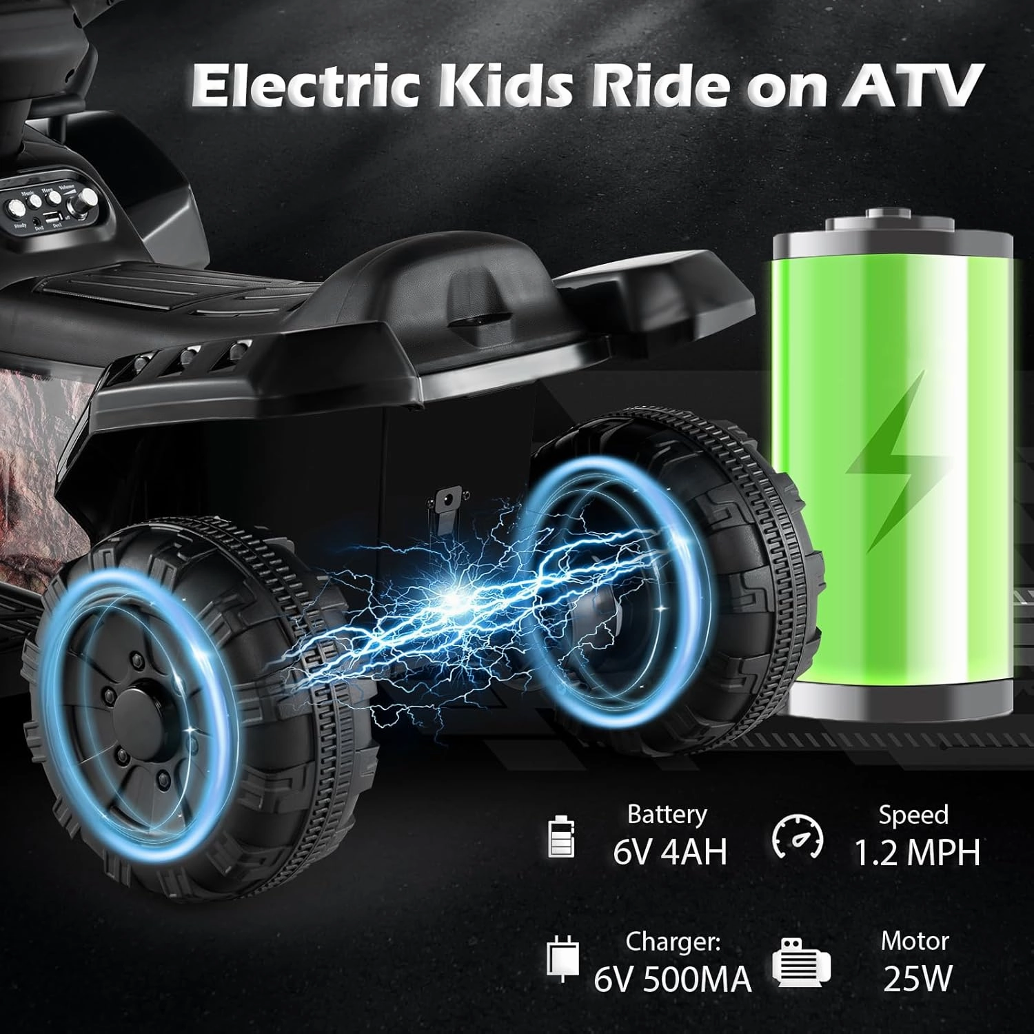 Costzon Kids ATV, 6V Battery Powered Electric Vehicle Four Wheeler Quad w/Storage Basket, Headlight, Horn, Music, MP3 & USB, Toddler 4 Wheeler Ride on Car Toy for Boys Girls 18-36 Months (Black Camo)