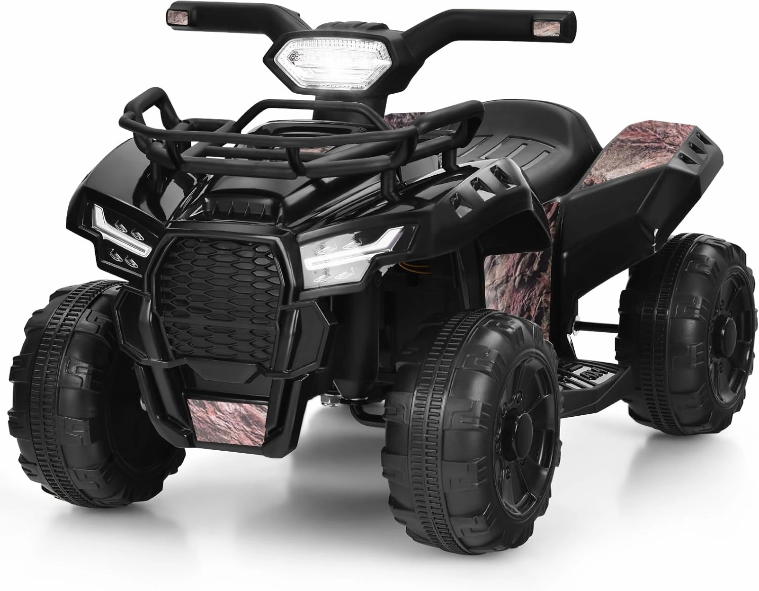 Costzon Kids ATV, 6V Battery Powered Electric Vehicle Four Wheeler Quad w/Storage Basket, Headlight, Horn, Music, MP3 & USB, Toddler 4 Wheeler Ride on Car Toy for Boys Girls 18-36 Months (Black Camo)