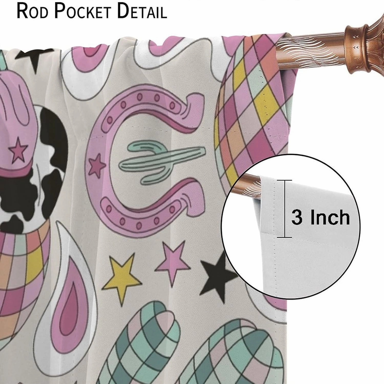 Cowgirl Curtains Cactus Disco Ball American Western Country Cartoon Style Cute Pink Cowboy Art Printed Decor Window Treatment for Kids Bedroom Kitchen Cafe Home Decor Window Drapes 42"W X 45"L