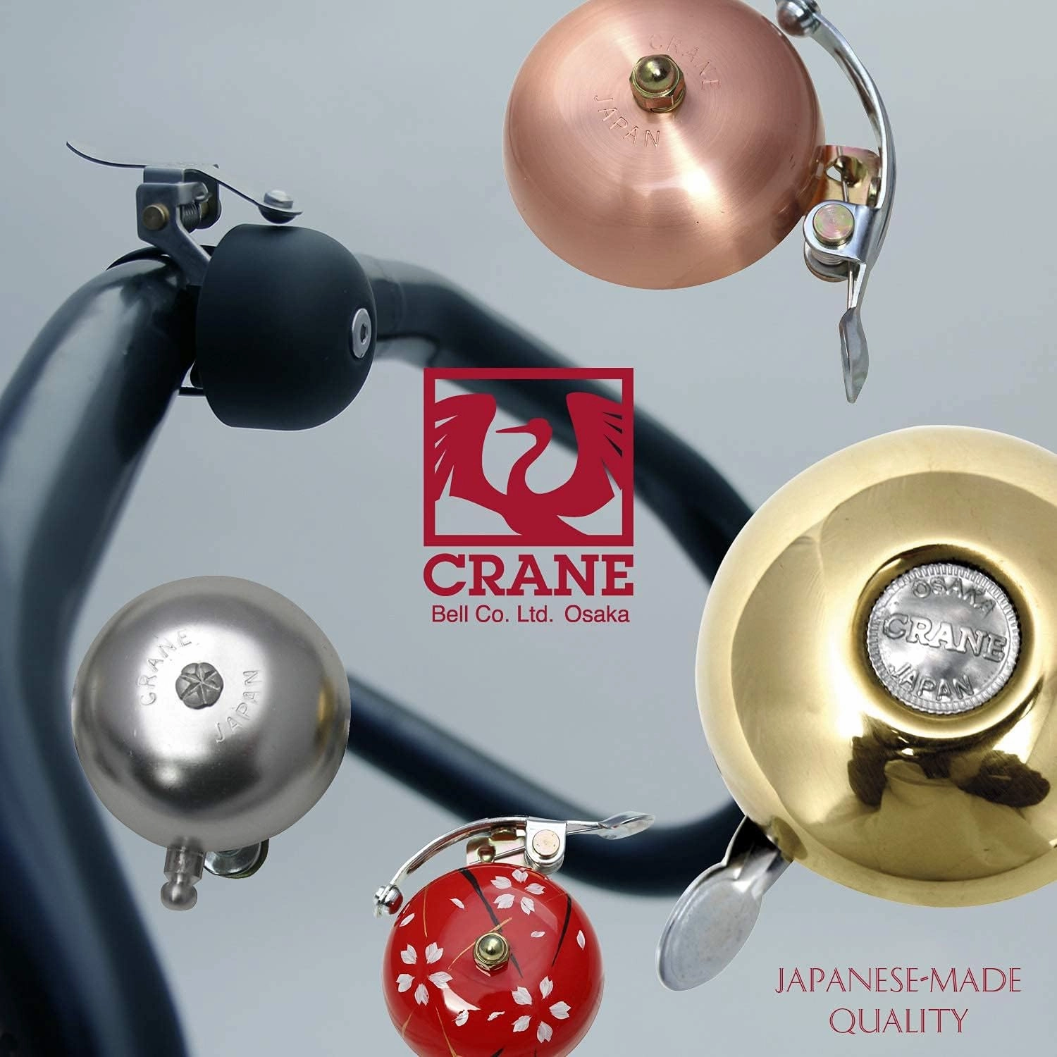 Crane Bike Bell, Suzu Bicycle Bell, Made in Japan for City Bikes, Cruisers, Road Bikes or MTB, Fits Bars diameters 22.2 to 26.0mm