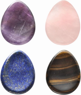 CrystalTears 4 PCS Thumb Worry Stone-Amethyst Rose Quartz Lapis Lazuli Tiger's Eye Healing Crystal Pocket Palm Stone