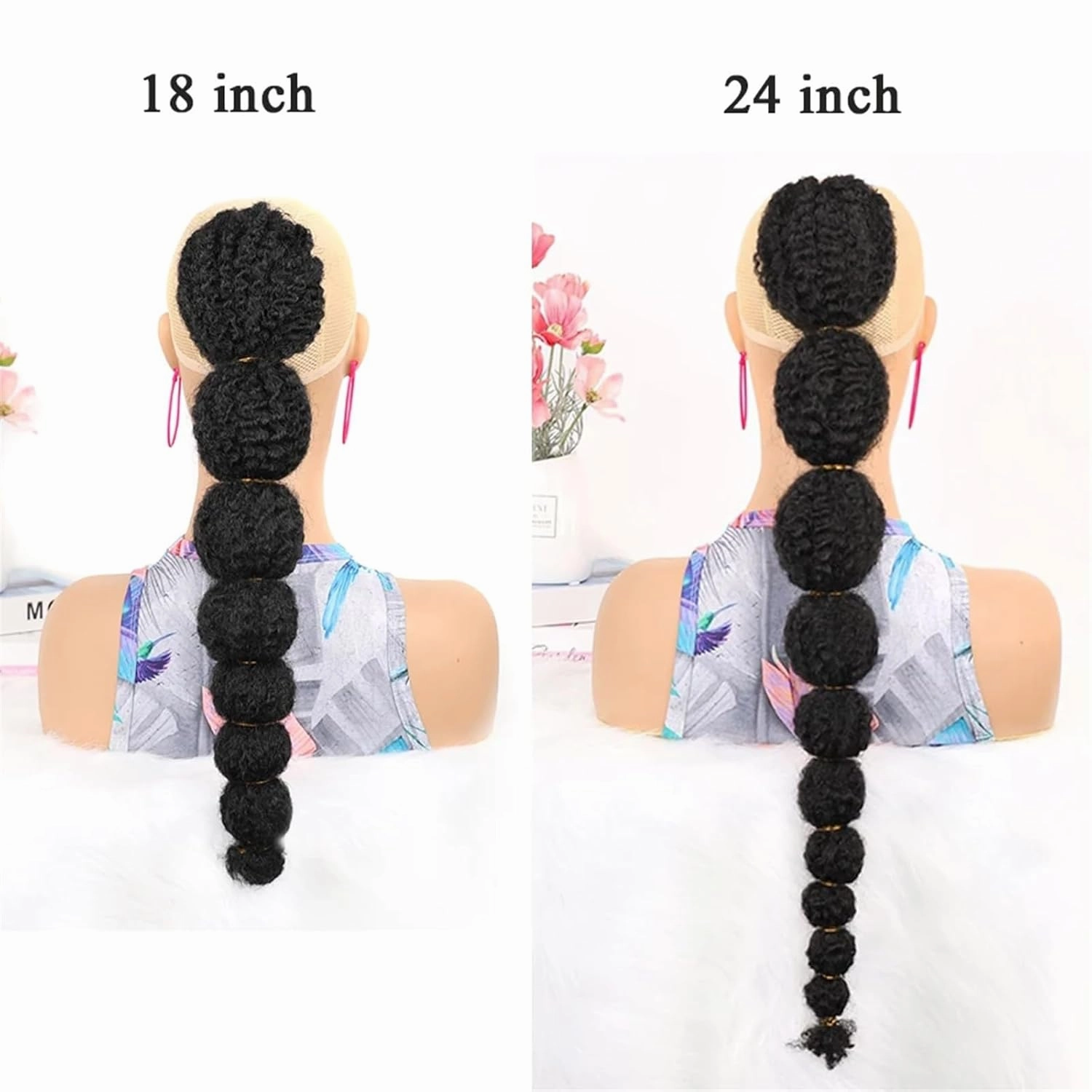 Curly Ponytail Synthetic Ponytail Hair Extension for Black Women, 18/24inch Afro Puff Bubble Lantern Braid Drawstring Ponytail Clip on Pony Tail Hair Extension Hair Extensions for Women(24inches)