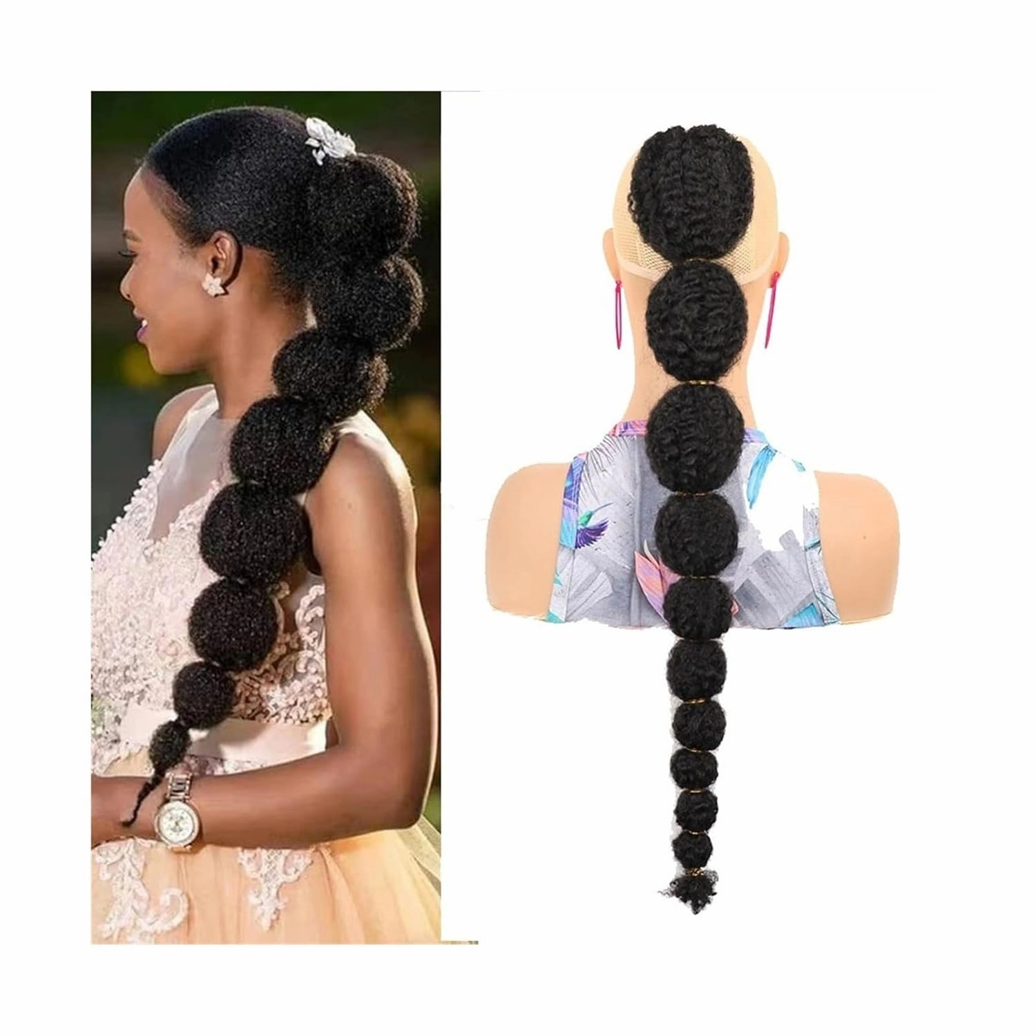 Curly Ponytail Synthetic Ponytail Hair Extension for Black Women, 18/24inch Afro Puff Bubble Lantern Braid Drawstring Ponytail Clip on Pony Tail Hair Extension Hair Extensions for Women(24inches)