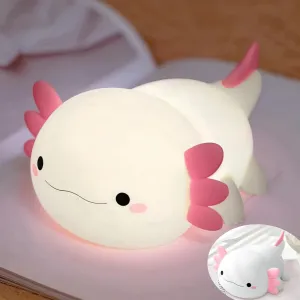 Cute Axolotl Night Light Lamp, 2025 Unique White Pink Color, Novelty Axolotl Gifts, Rechargeable Squishy Dimmable Axolotls Night Lamp, LED Silicone Nightlight, Room College Décor
