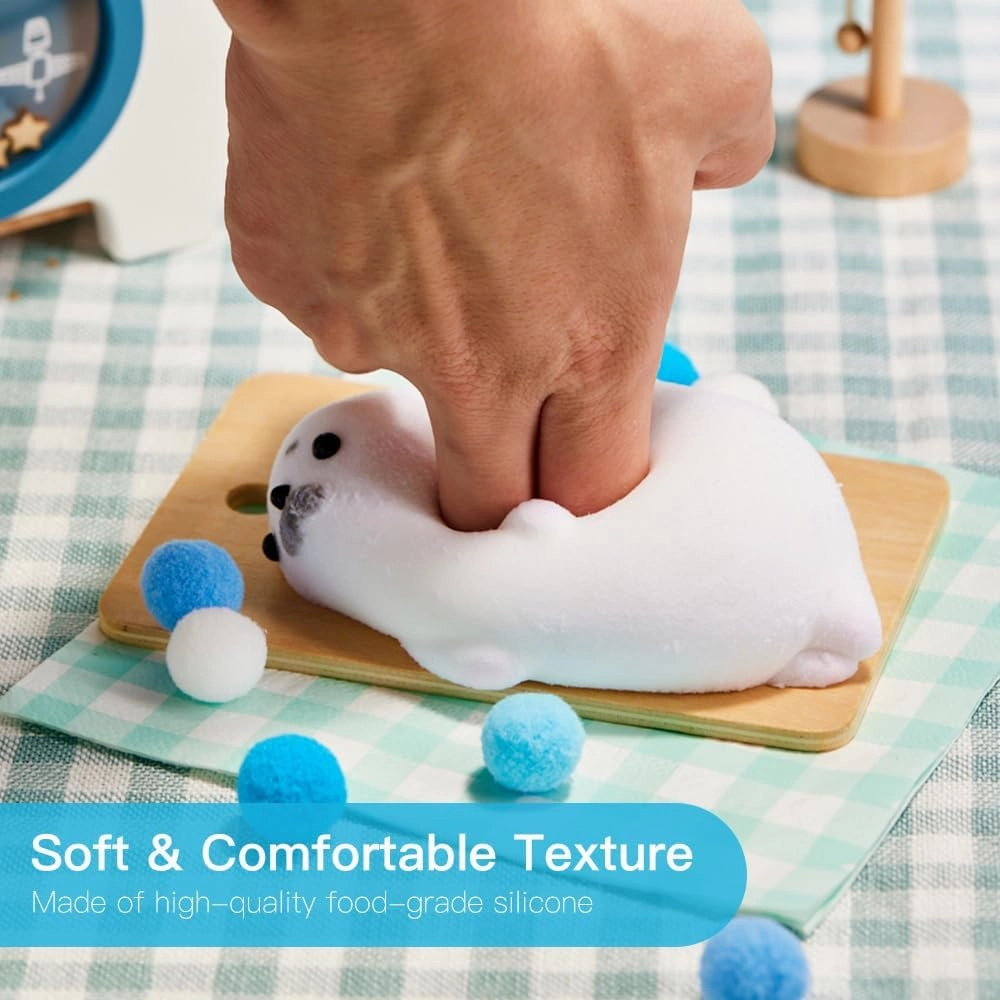 Cute Animals Taba Squishy Toys for Kids & Adults – Kawaii Stress Relief Fidget Sensory Toys, Soft Silicone Squeeze Gifts for Children, Teens, and Adults (Seal)