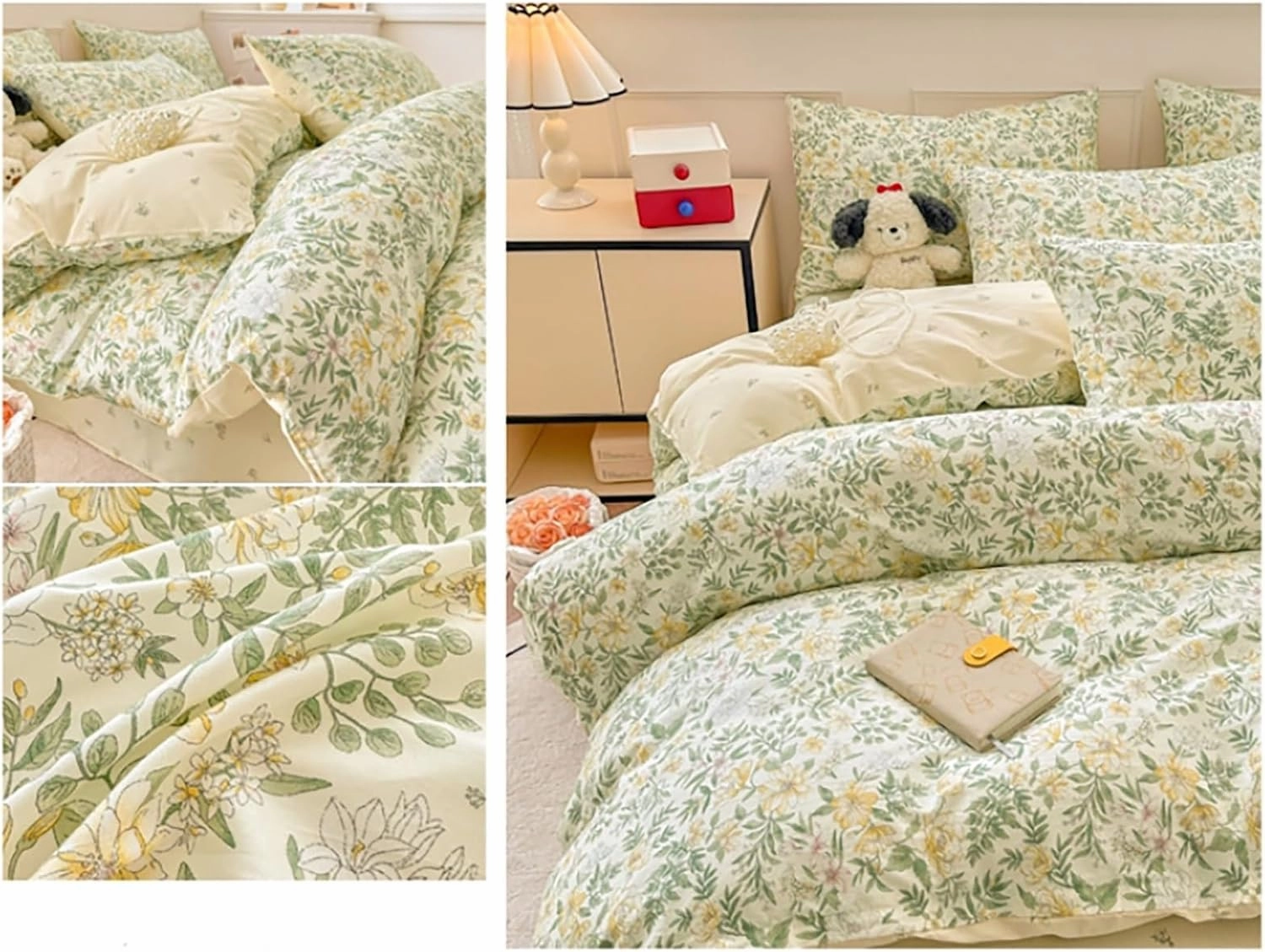 Cute Cartoon Pattern Duvet Cover 800 Thread Full Size,Floral Printed Kids' Quilt Cover for Boy Girl Teen,Comforter Bedding with Zipper Closure for All Season(Leaves B,Twin)