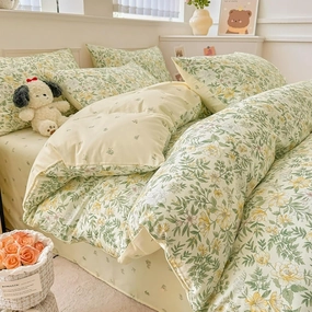 Cute Cartoon Pattern Duvet Cover 800 Thread Full Size,Floral Printed Kids' Quilt Cover for Boy Girl Teen,Comforter Bedding with Zipper Closure for All Season(Leaves B,Twin)