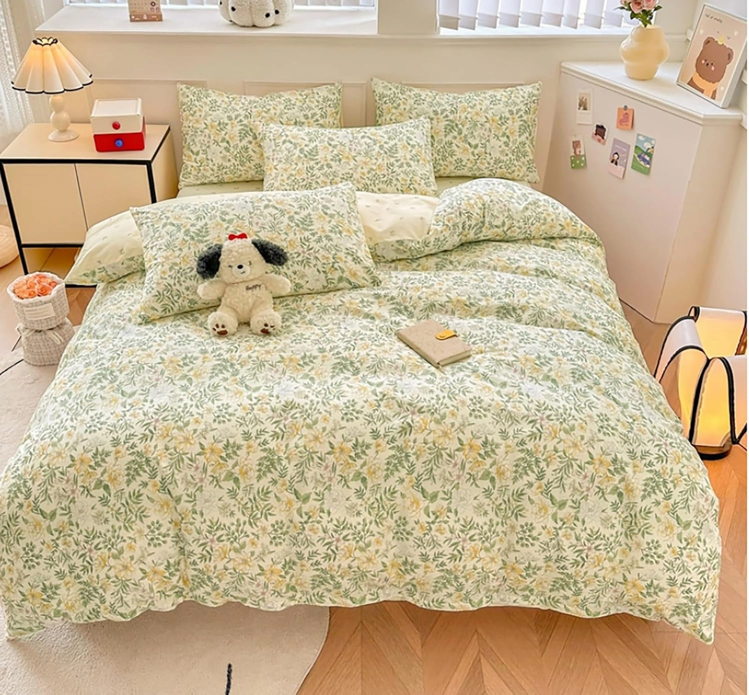 Cute Cartoon Pattern Duvet Cover 800 Thread Full Size,Floral Printed Kids' Quilt Cover for Boy Girl Teen,Comforter Bedding with Zipper Closure for All Season(Leaves B,Twin)