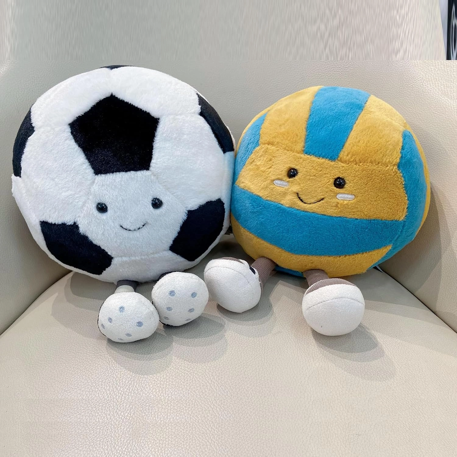 Cute Soccer Stuff Funny Soccer Toy Pillow with Legs, Soft Plush Soccer Ball Sports Pillows Adorable Soccer Gift for Boys Room Decor(Soccer,9 inches)