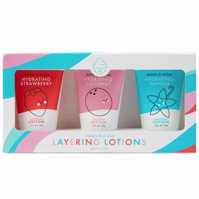 Dabble & Dollop Layering Lotion Set, Hydrating Strawberry, Coconut and Vanilla Scented Lotions for Kids, All-Natural, USA Made, Dermatologist Tested, Vegan & Cruelty-Free (Set of 3)