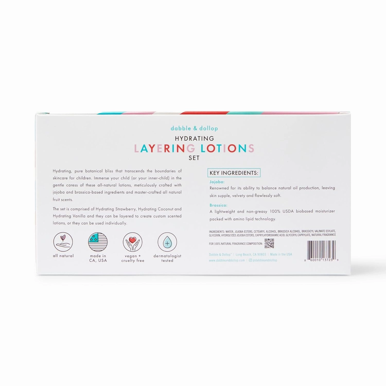 Dabble & Dollop Layering Lotion Set, Hydrating Strawberry, Coconut and Vanilla Scented Lotions for Kids, All-Natural, USA Made, Dermatologist Tested, Vegan & Cruelty-Free (Set of 3)