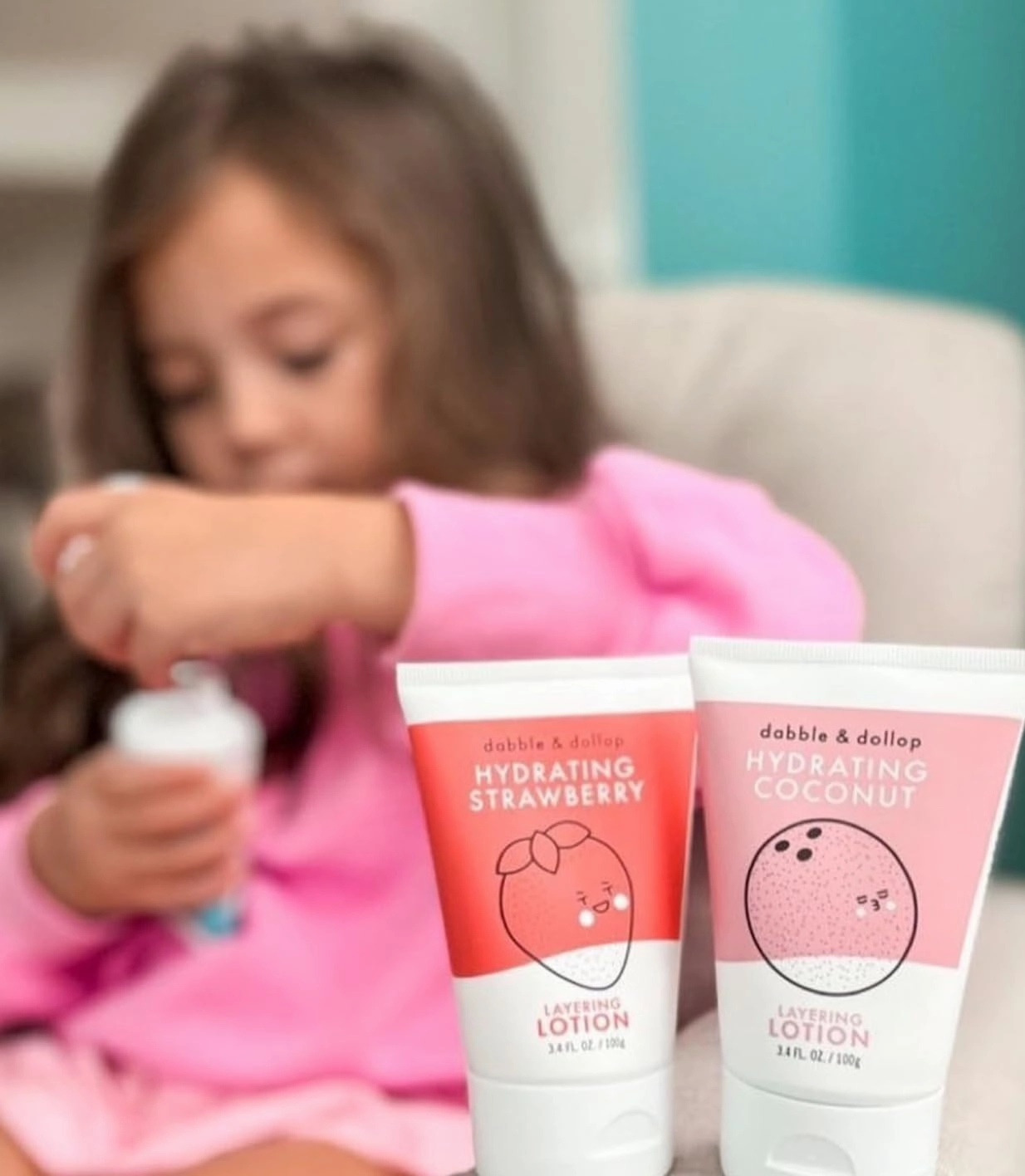 Dabble & Dollop Layering Lotion Set, Hydrating Strawberry, Coconut and Vanilla Scented Lotions for Kids, All-Natural, USA Made, Dermatologist Tested, Vegan & Cruelty-Free (Set of 3)