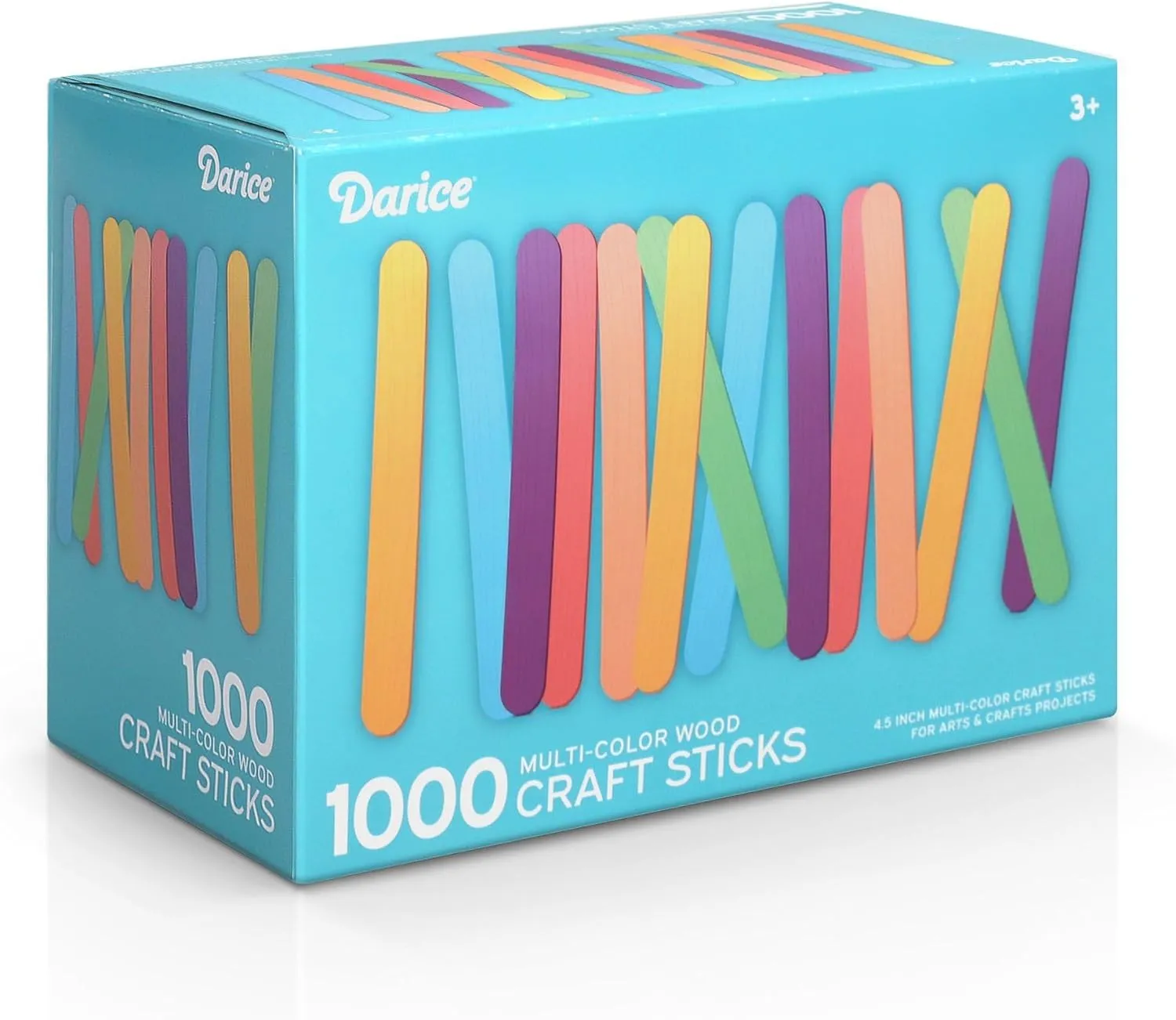 Darice 1000 Pcs Colored Popsicle Sticks for Crafts, 4.5" Colorful Wooden Rainbow Craft Sticks Supplies, STEM DIY Art, Ages 3 