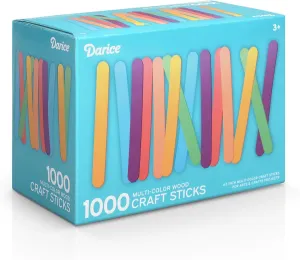 Darice 1000 Pcs Colored Popsicle Sticks for Crafts, 4.5" Colorful Wooden Rainbow Craft Sticks Supplies, STEM DIY Art, Ages 3 