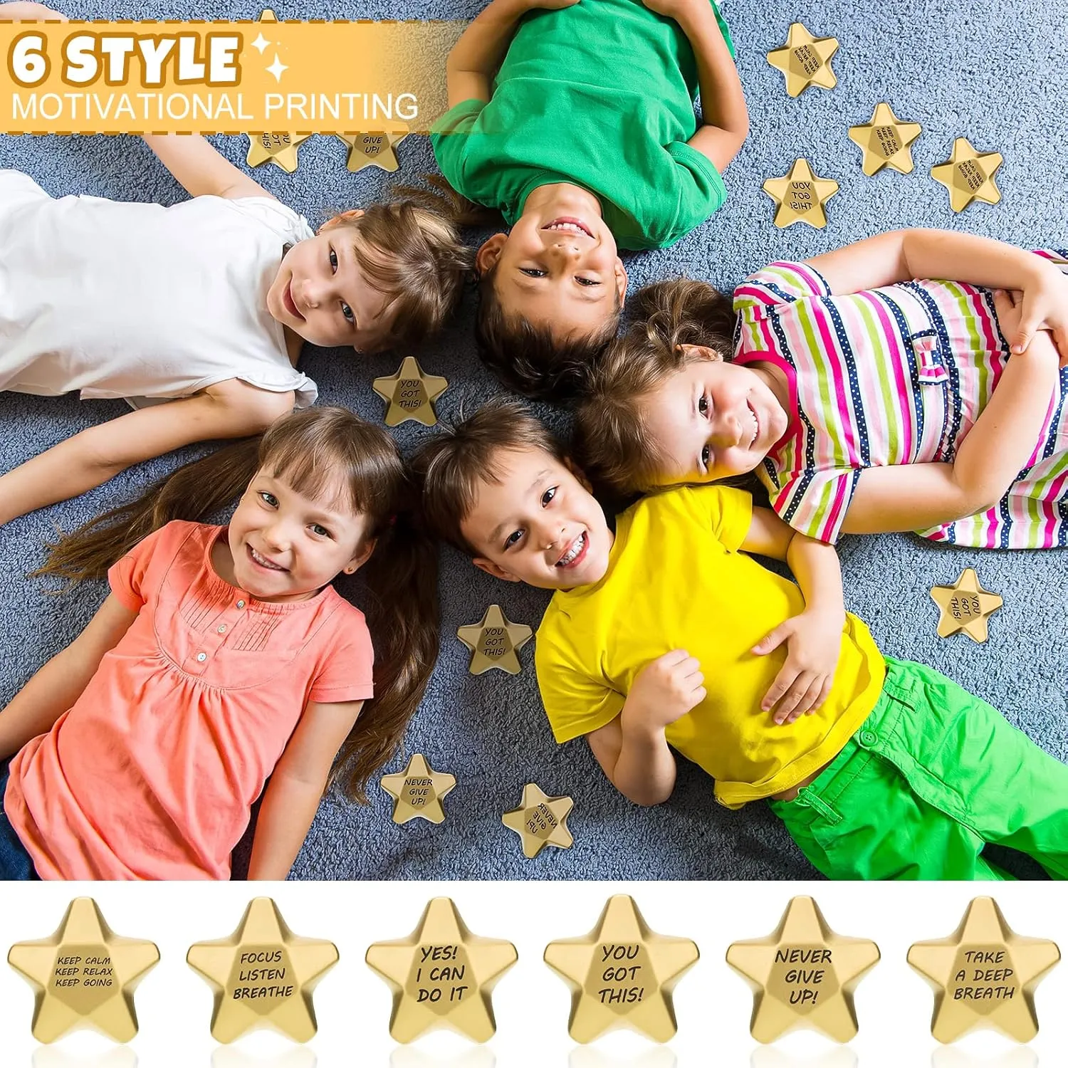 Deekin 36 Pieces Star Stress Balls Mini Foam Ball Stress Relief Toys for Teens and Adults Student Bag Fillers, Gold(Motivational,1.6 Inch)