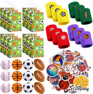 Deekin Sports Party Favors Supplies Include Wristbands Mini Foam Balls Party Treat Bags Waterproof Sports Stickers for Party(86 Pcs,Sport)