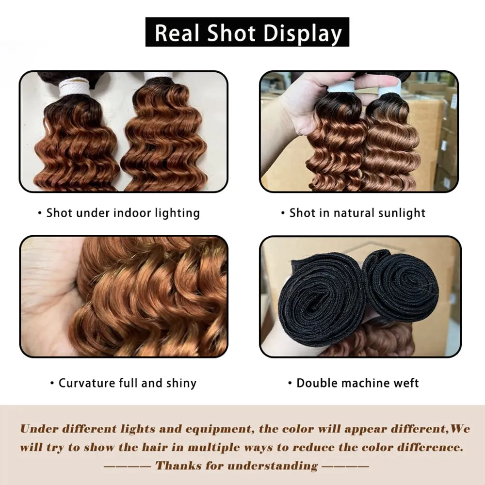 Deep Wave Human Hair Bundle Ombre Brown 100% Brazilian Virgin Human Hair Bundle Curly Weave Hair Extension One Bundle 95g/PCS