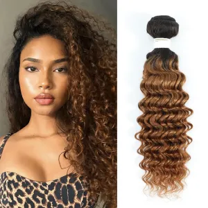Deep Wave Human Hair Bundle Ombre Brown 100% Brazilian Virgin Human Hair Bundle Curly Weave Hair Extension One Bundle 95g/PCS