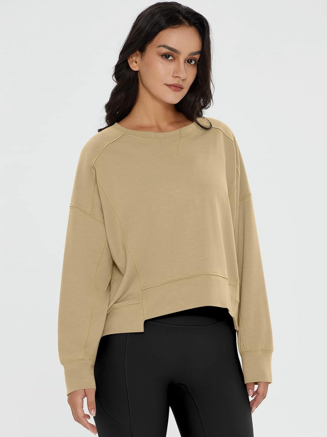 DEEP SELF Womens Crew Neck Sweatshirts Crop Fall Long Sleeve Casual Pullover Tops Loose Sweatshirts