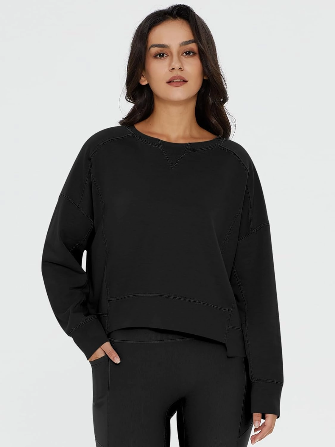 DEEP SELF Womens Crew Neck Sweatshirts Crop Fall Long Sleeve Casual Pullover Tops Loose Sweatshirts