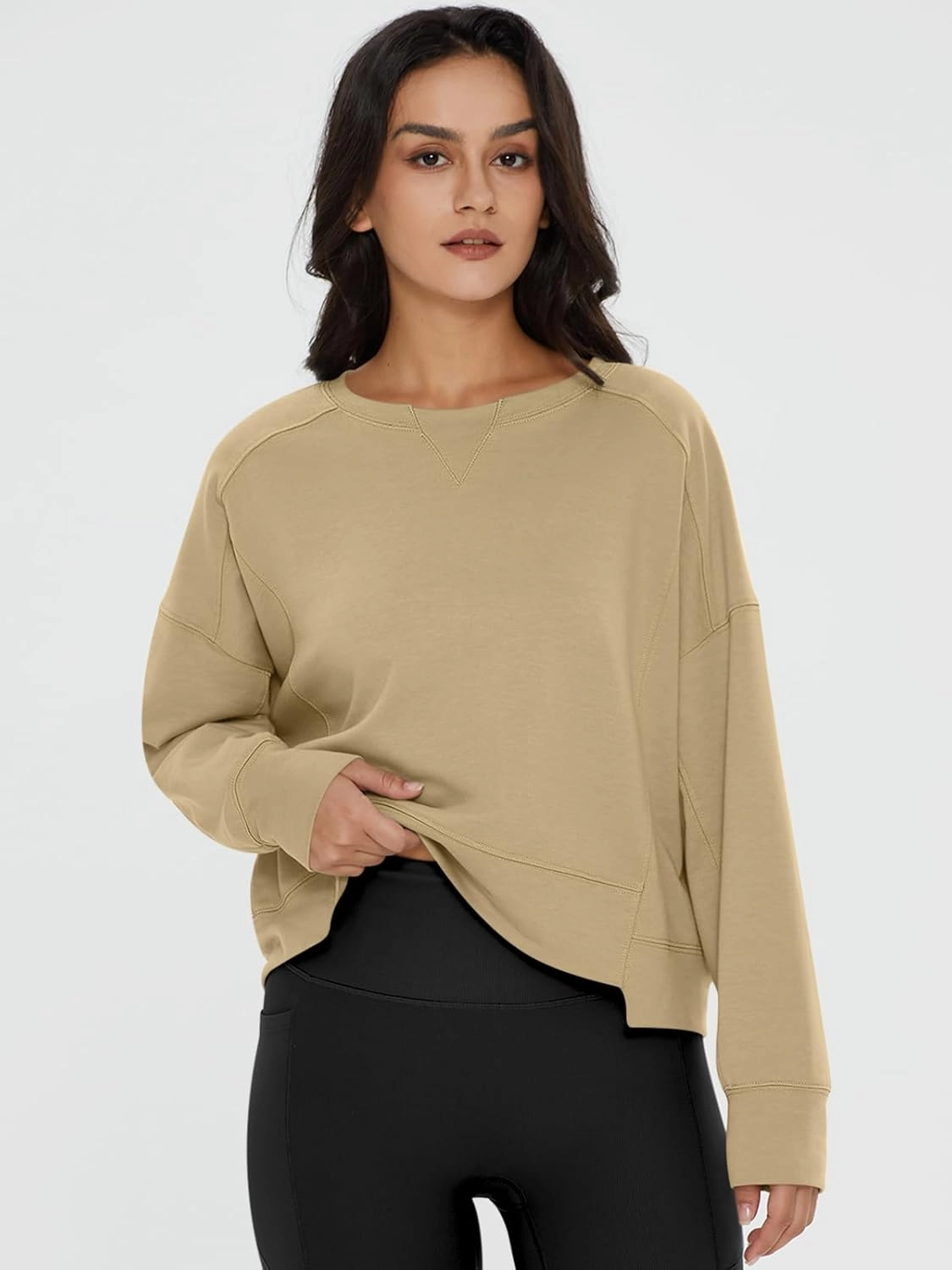 DEEP SELF Womens Crew Neck Sweatshirts Crop Fall Long Sleeve Casual Pullover Tops Loose Sweatshirts