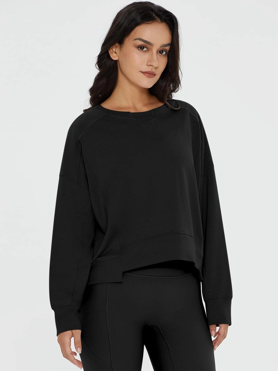 DEEP SELF Womens Crew Neck Sweatshirts Crop Fall Long Sleeve Casual Pullover Tops Loose Sweatshirts