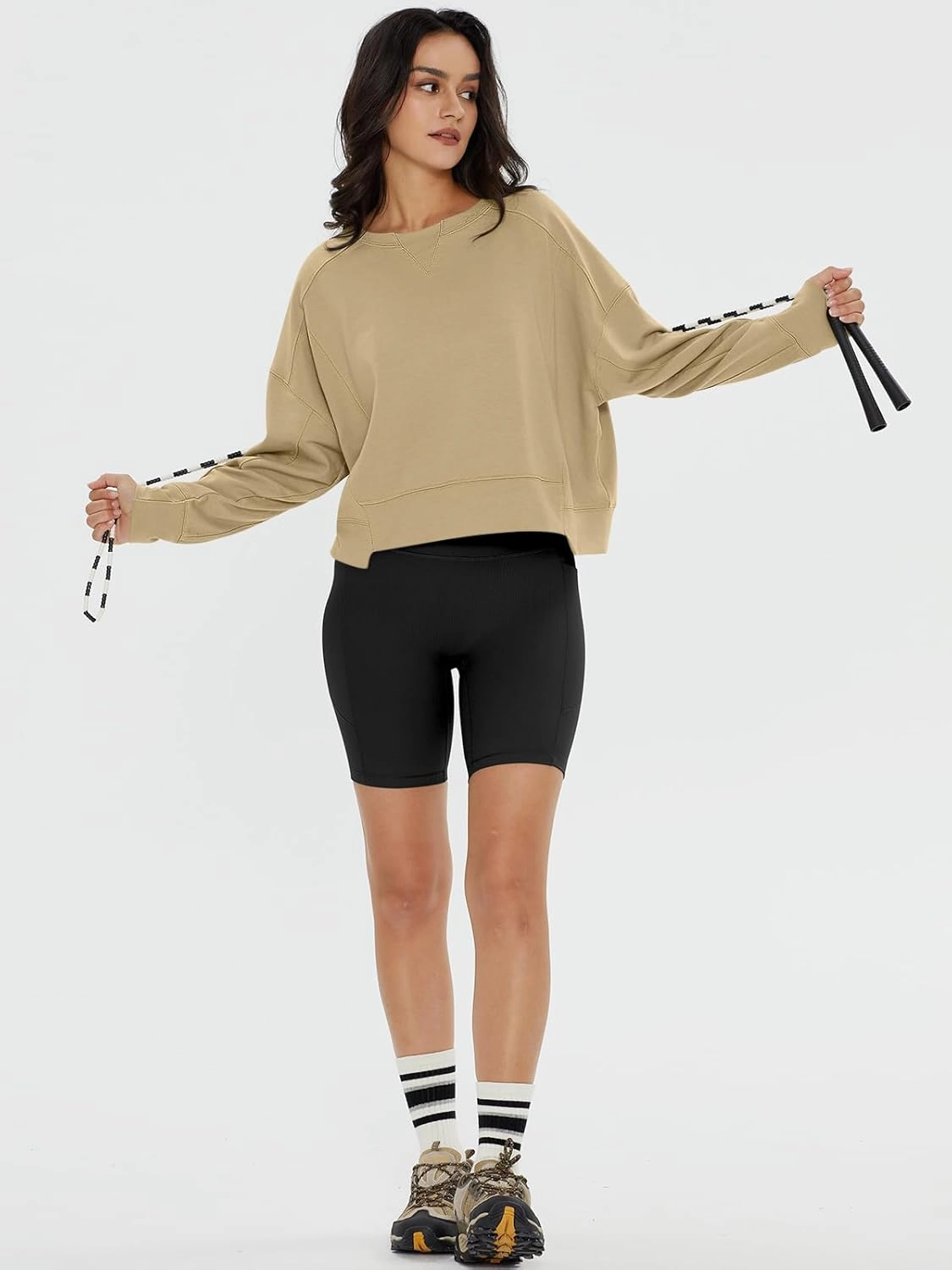 DEEP SELF Womens Crew Neck Sweatshirts Crop Fall Long Sleeve Casual Pullover Tops Loose Sweatshirts
