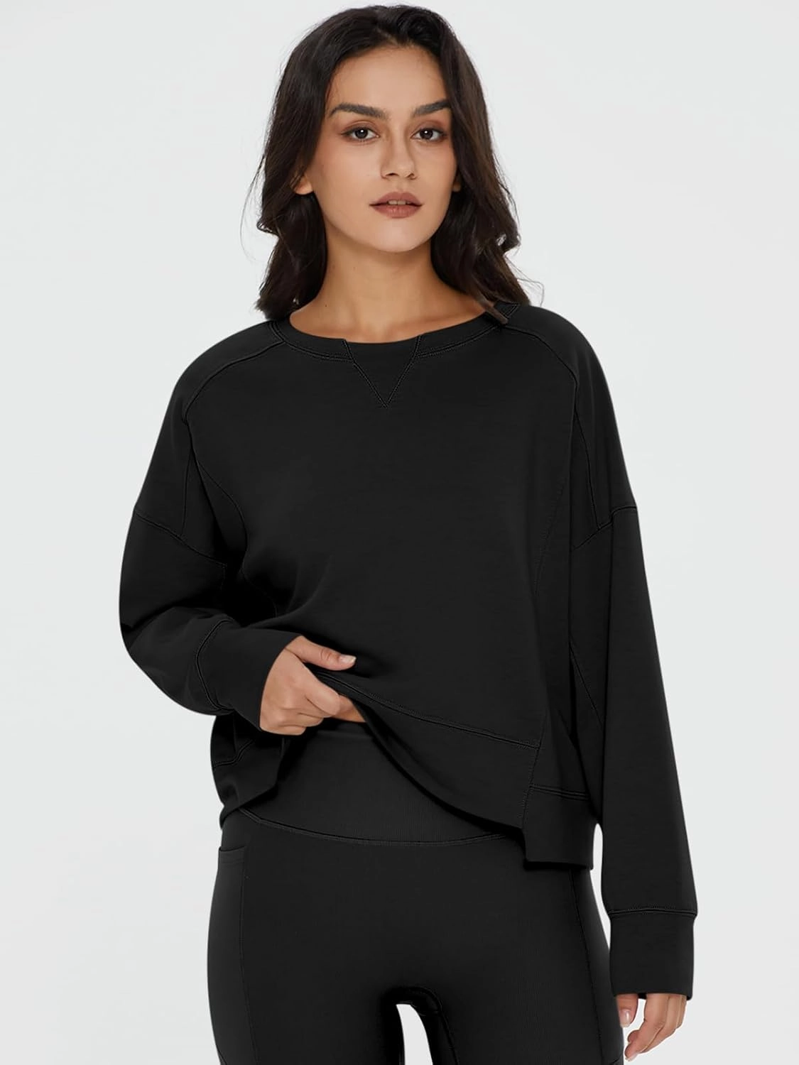 DEEP SELF Womens Crew Neck Sweatshirts Crop Fall Long Sleeve Casual Pullover Tops Loose Sweatshirts