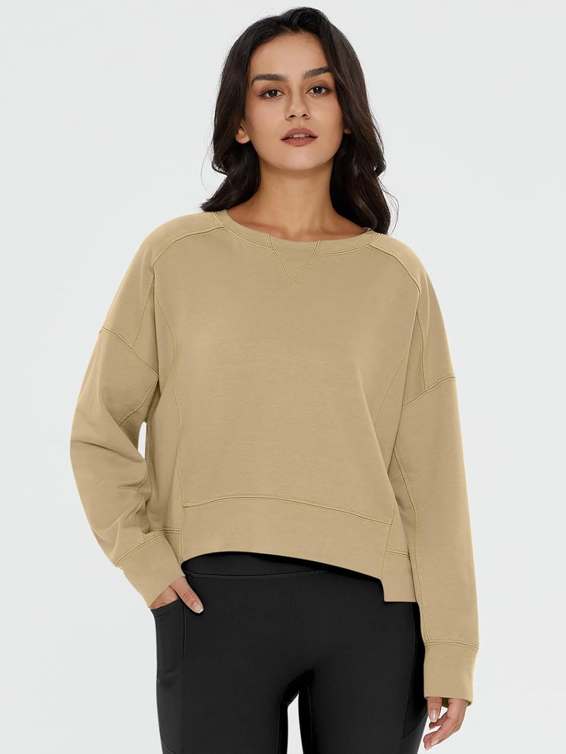 DEEP SELF Womens Crew Neck Sweatshirts Crop Fall Long Sleeve Casual Pullover Tops Loose Sweatshirts