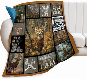 Deer Elk Gifts for Men: Super Soft Cozy Forest Fleece Elk Deer Decor Picture Blanket - 40"x50"