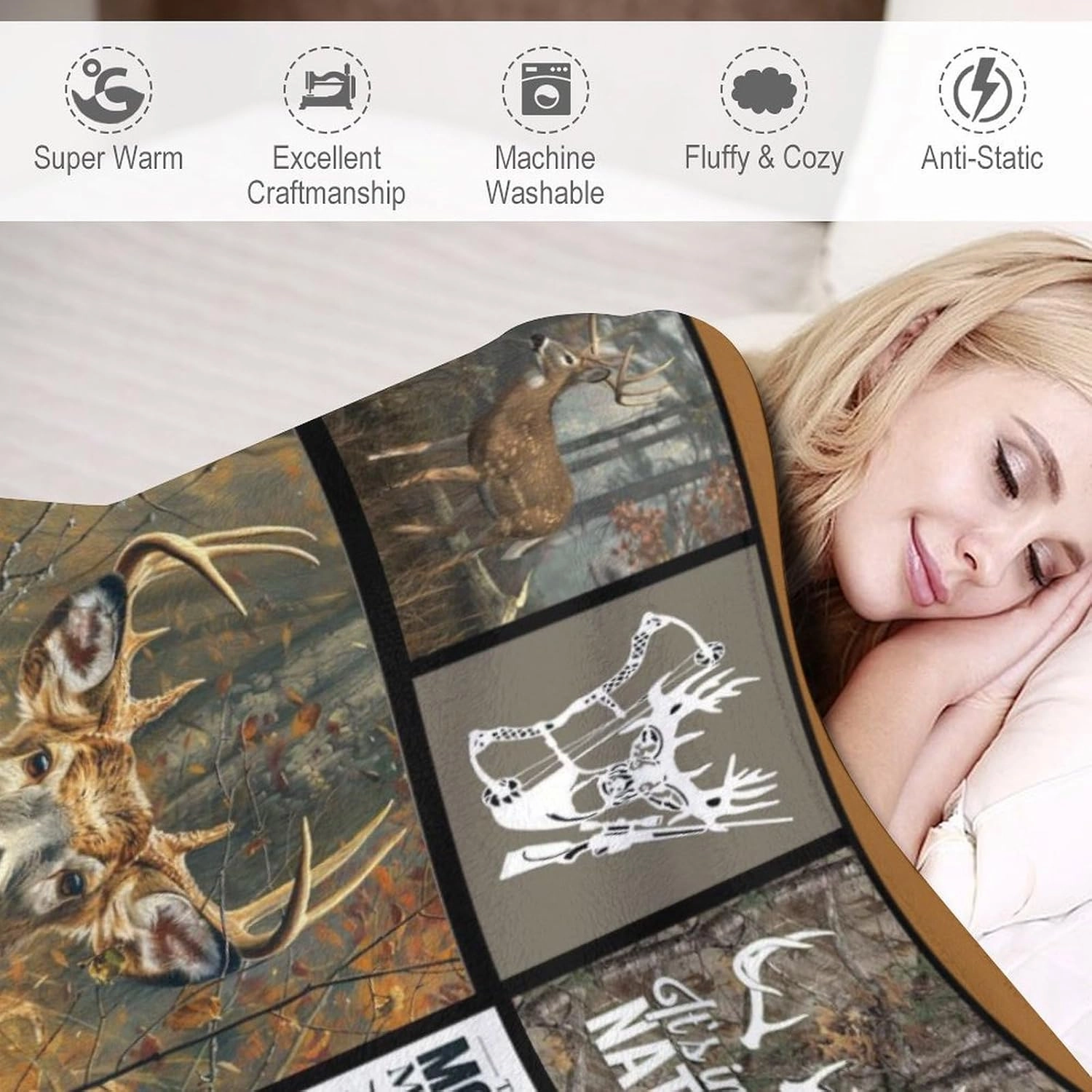 Deer Elk Gifts for Men: Super Soft Cozy Forest Fleece Elk Deer Decor Picture Blanket - 40"x50"