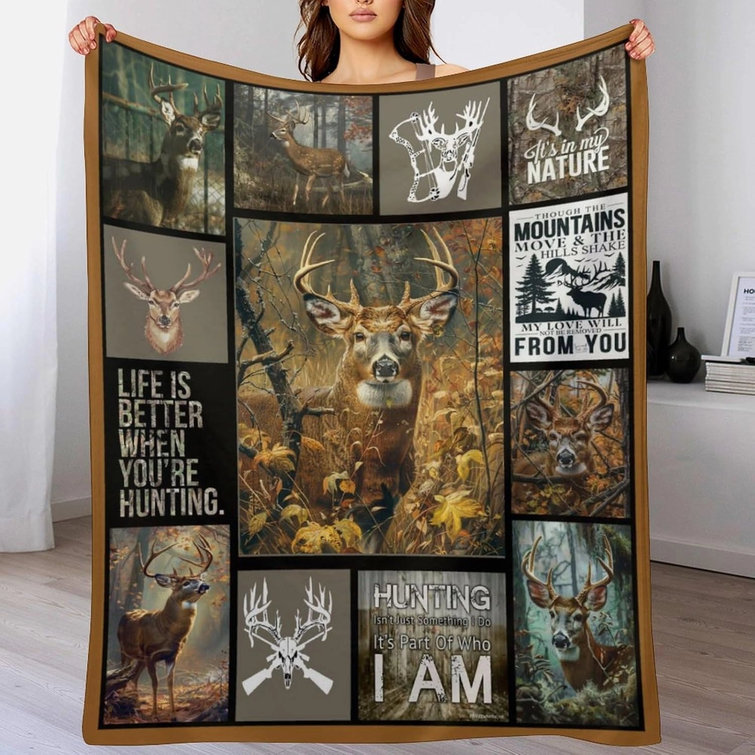 Deer Elk Gifts for Men: Super Soft Cozy Forest Fleece Elk Deer Decor Picture Blanket - 40"x50"