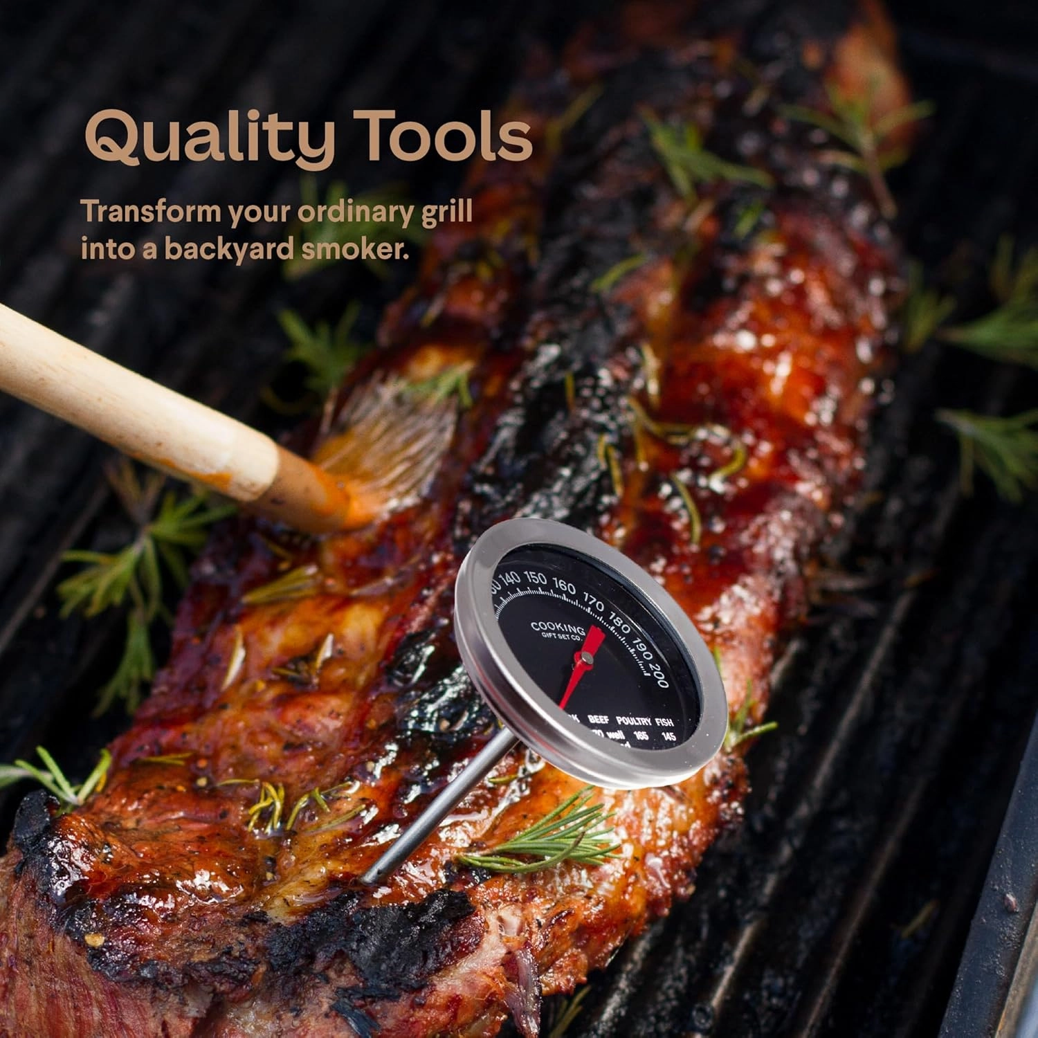 Deluxe BBQ Smoking Kit for Dad Who Love to BBQ - Stainless Steel Smoker with Hinged Lid, All Natural Wood Chips, Hickory Salt – Grilling Accessories
