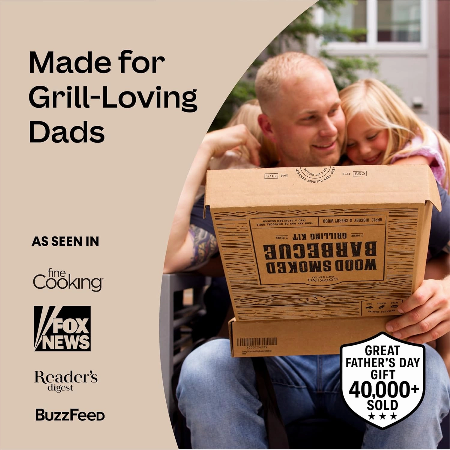 Deluxe BBQ Smoking Kit for Dad Who Love to BBQ - Stainless Steel Smoker with Hinged Lid, All Natural Wood Chips, Hickory Salt – Grilling Accessories