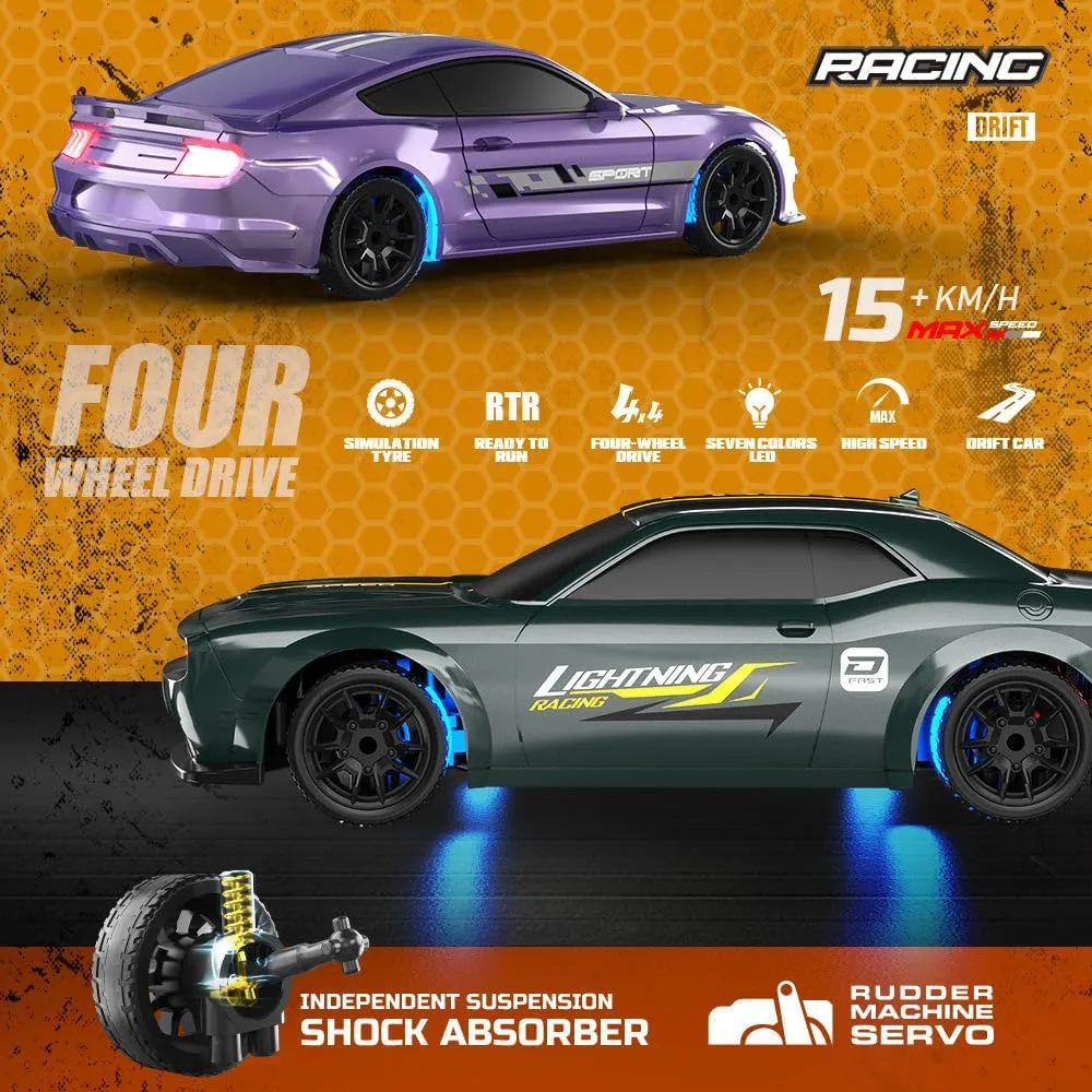 Desktop Mini RC Drift Car - 1:43 Scale RTR Full-Proportional 2.4G Remote Control Electric RC Drift Racing Sport Car with LED Lights Vehicle Hobby Gift for Adults -Gyro Version