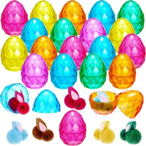 Diamond Large Easter Egg Fillers Set Include Diamond Plastic Easter Eggs Mini Plush Bunny Easter Eggs with Toys Inside for Easter Hunts Surprise Basket Stuffers Party Favors (24)