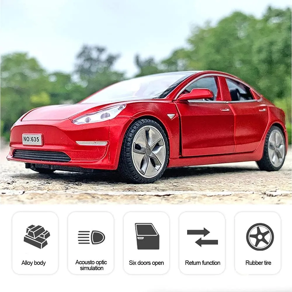 Diecast Toy Car Model 3 Car Model,Zinc Alloy Simulation Casting car Model Pull Back Vehicles,1:32 Scale Mini Vehicles Toys with Lights and Music for Toddlers Kids Children Birthday Gift (Red)