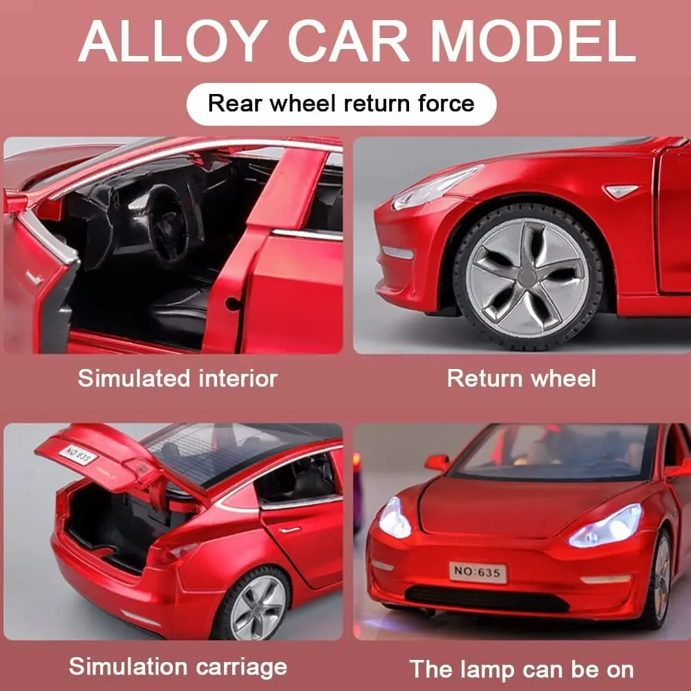 Diecast Toy Car Model 3 Car Model,Zinc Alloy Simulation Casting car Model Pull Back Vehicles,1:32 Scale Mini Vehicles Toys with Lights and Music for Toddlers Kids Children Birthday Gift (Red)