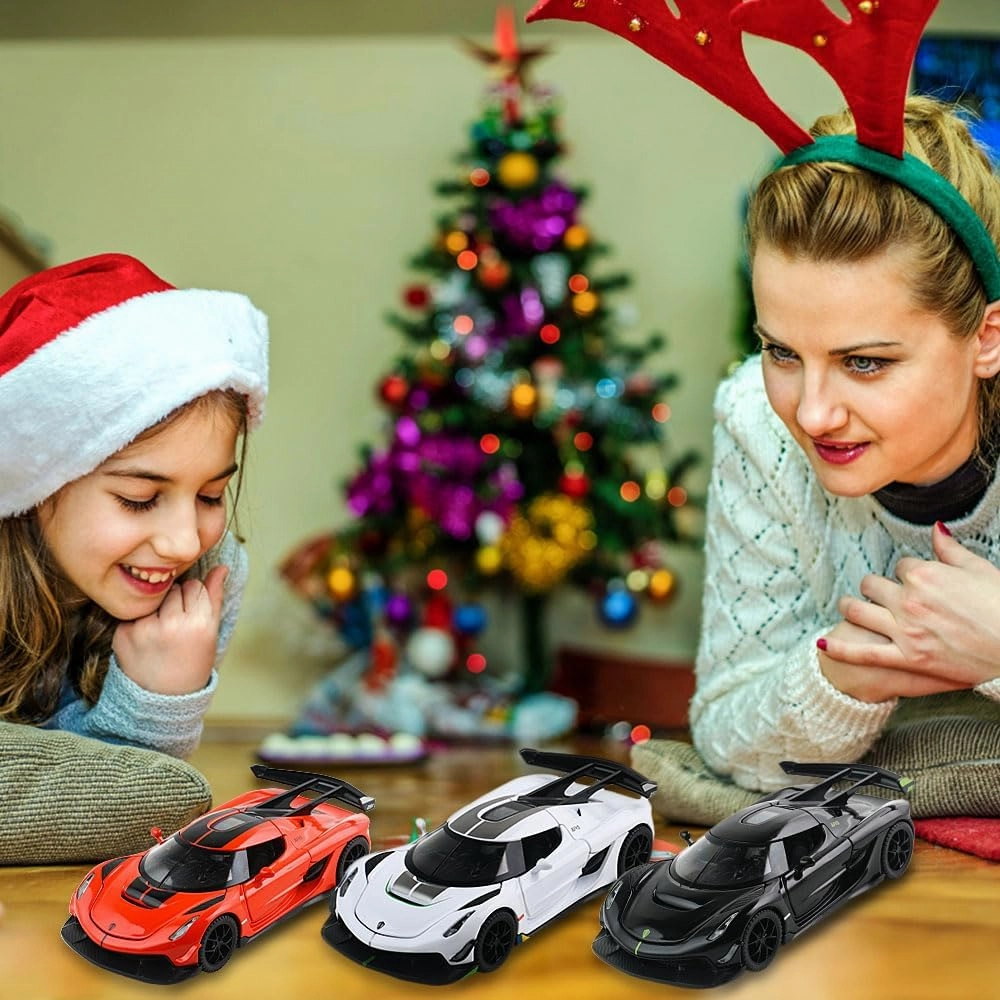 Diecast Toy Car Koenigsegg Sports Car Model,Zinc Alloy Simulation Casting Pull Back Vehicles,1:32 Scale Mini Supercar Toys with Lights and Music for Toddlers Kids Children Gift