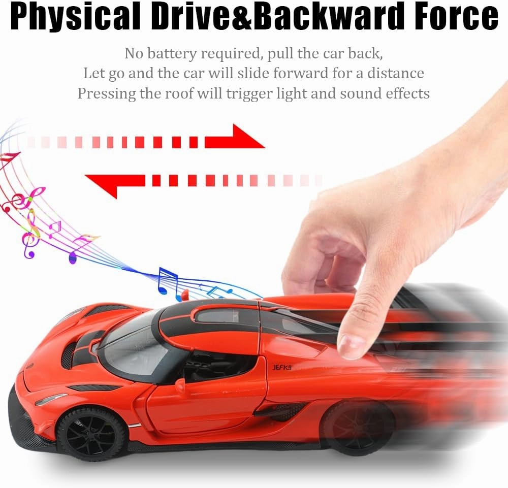 Diecast Toy Car Koenigsegg Sports Car Model,Zinc Alloy Simulation Casting Pull Back Vehicles,1:32 Scale Mini Supercar Toys with Lights and Music for Toddlers Kids Children Gift