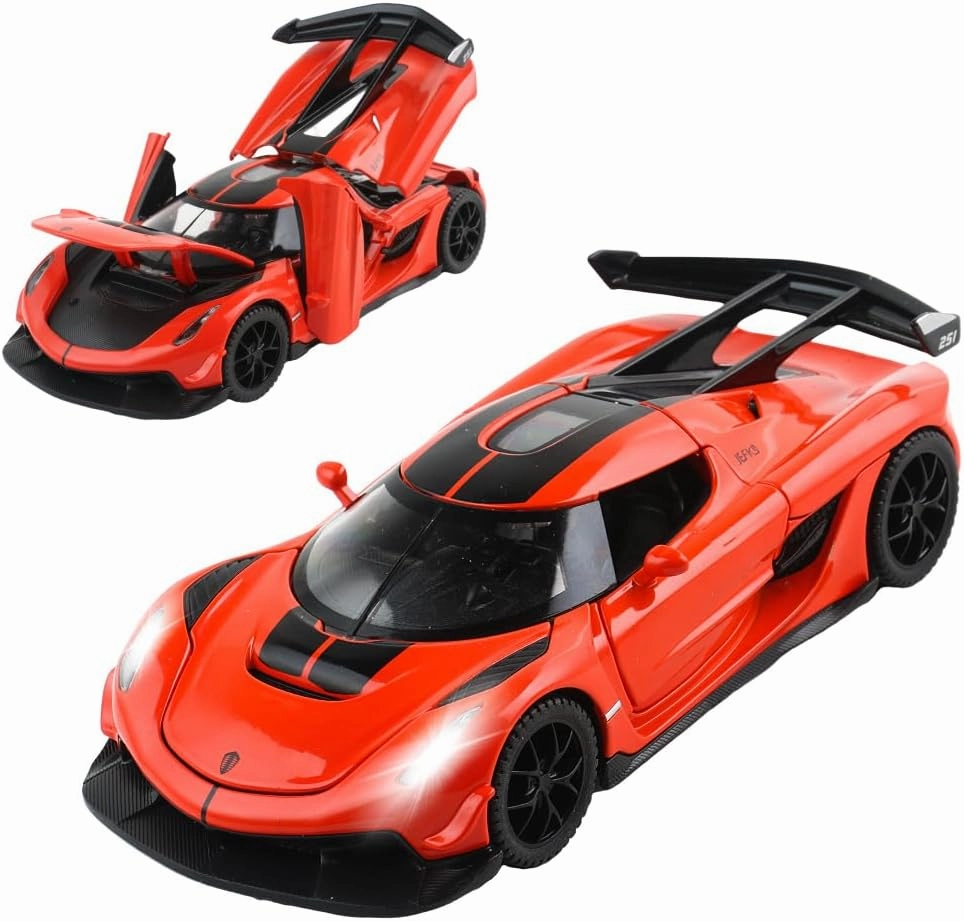 Diecast Toy Car Koenigsegg Sports Car Model,Zinc Alloy Simulation Casting Pull Back Vehicles,1:32 Scale Mini Supercar Toys with Lights and Music for Toddlers Kids Children Gift